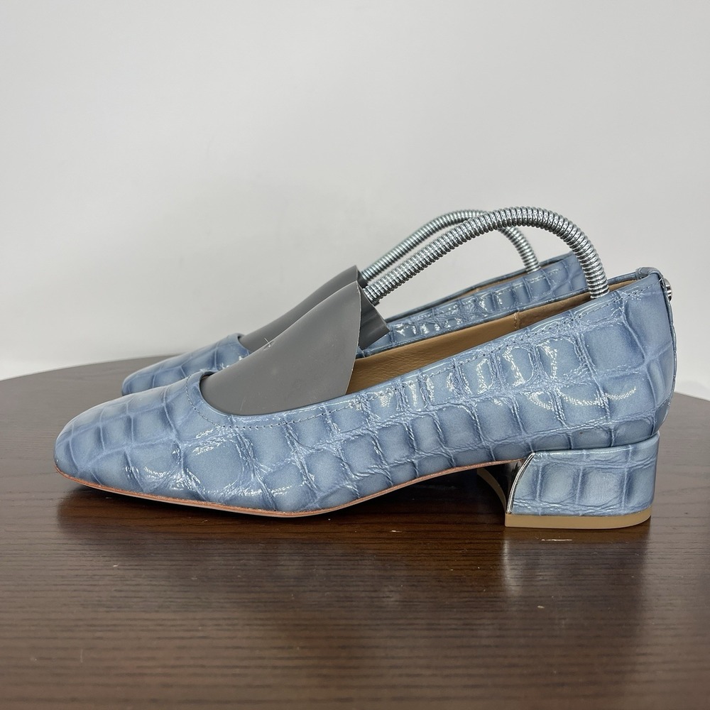 Donald J. Pliner Blue Croc-Embossed Leather Low Heel Loafers